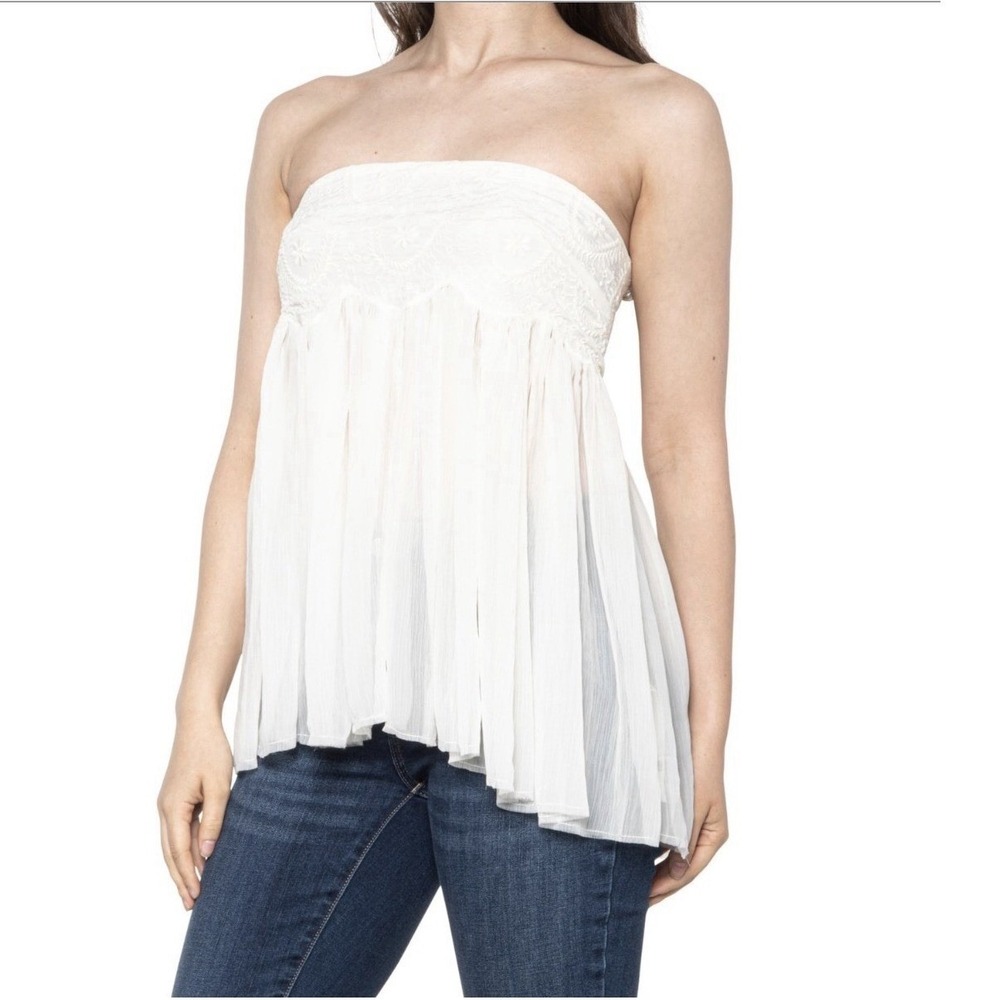 Free People Women's Keep Your Cool Tube Tank Top - Strapless Ivory Size L New